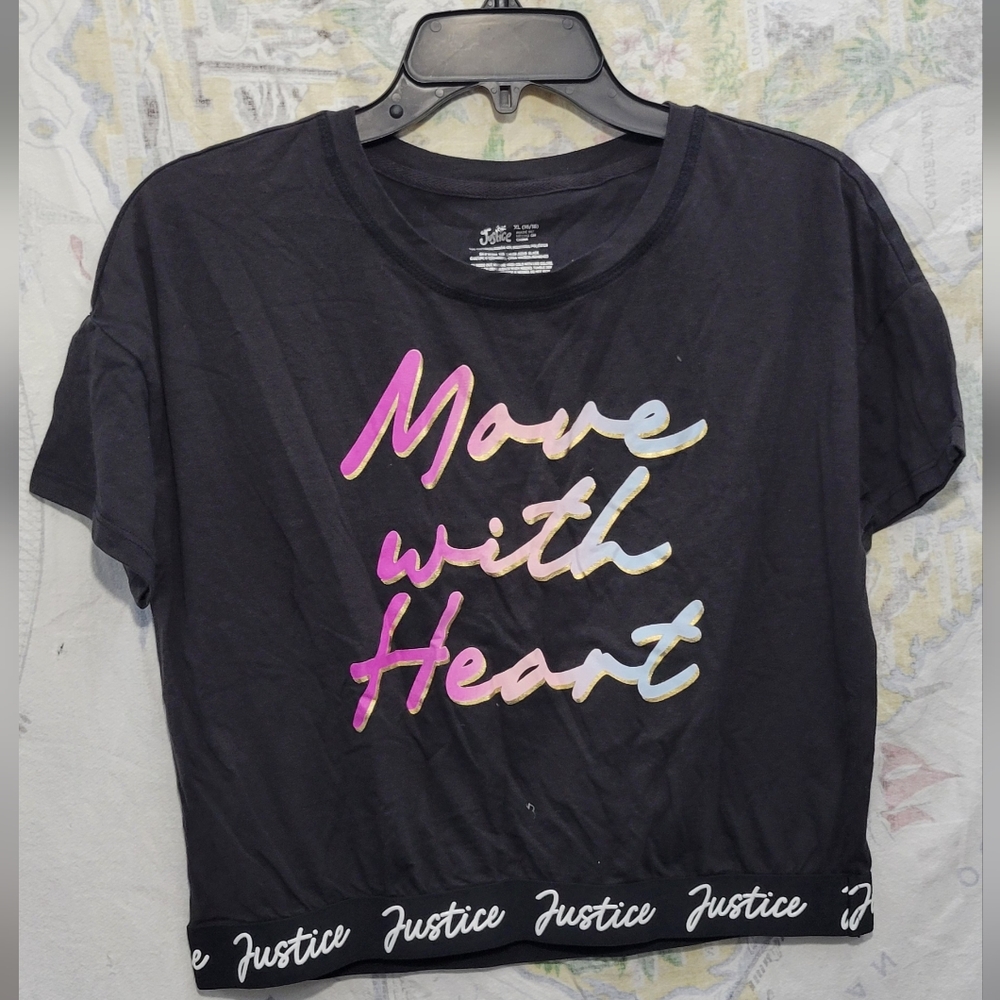 Justice Black Graphic Crop Top Size Girl XLarge